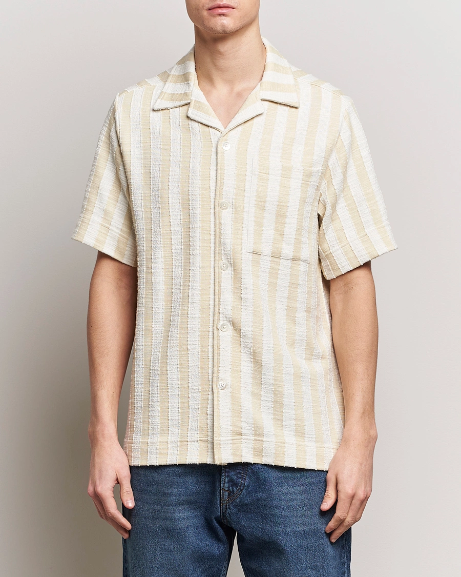 Men | Shirts | NN07 | Julio Striped Short Sleeve Shirt Khaki/White