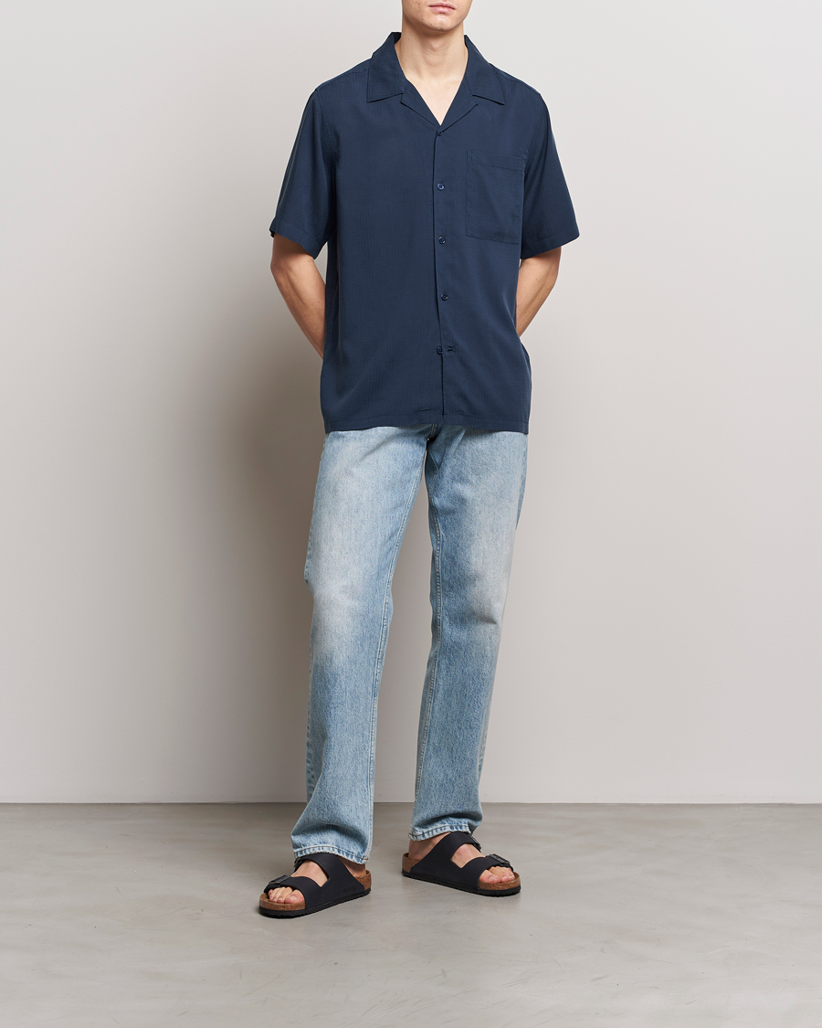 Men | Shirts | NN07 | Julio Ripstop Short Sleeve Shirt Navy Blue
