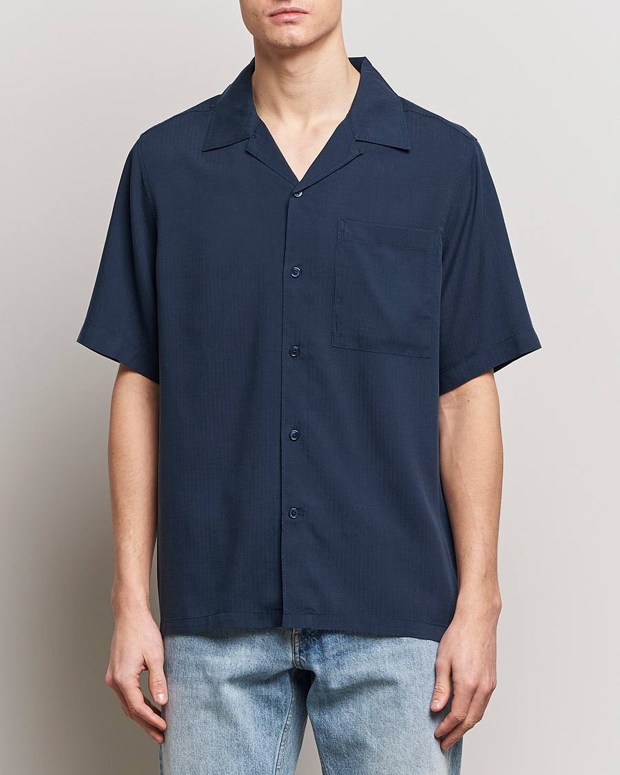 Men | Shirts | NN07 | Julio Ripstop Short Sleeve Shirt Navy Blue