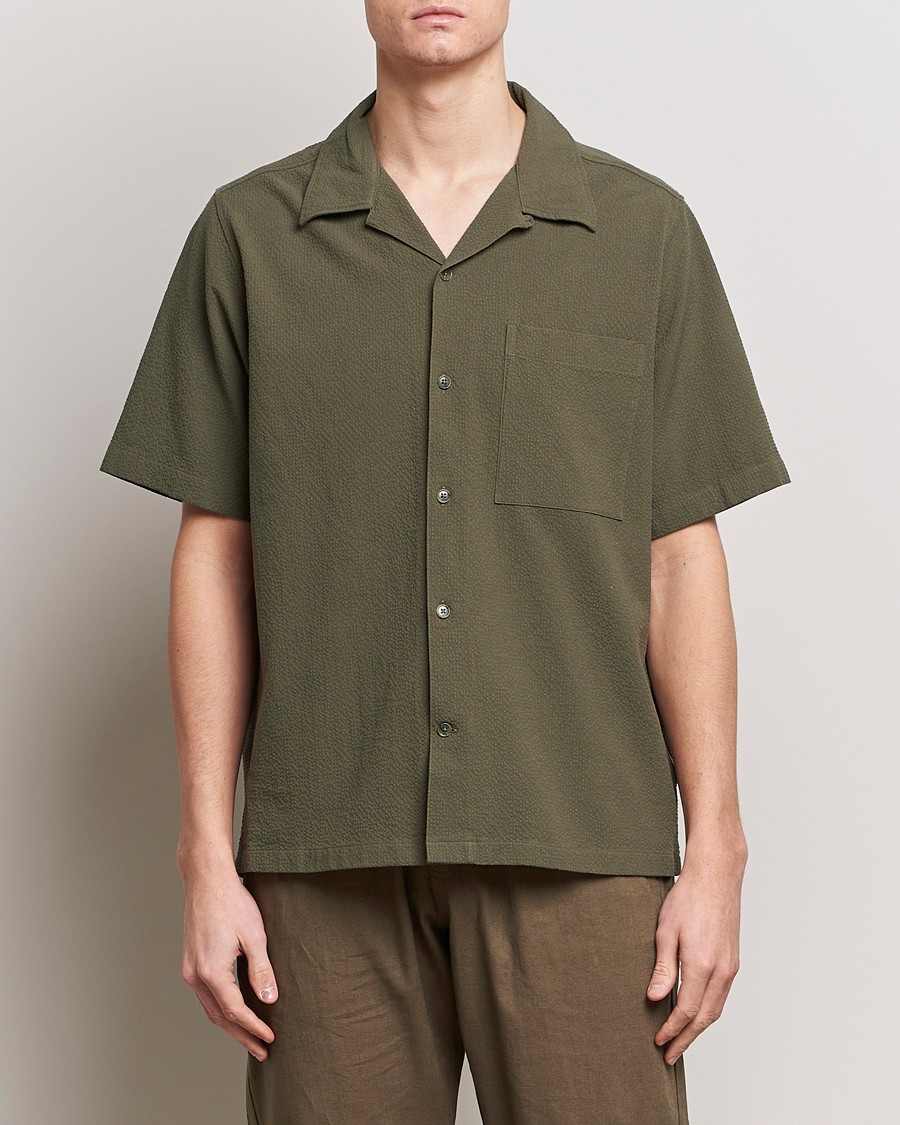 Men | Shirts | NN07 | Julio Seersucker Short Sleeve Shirt Capers Green