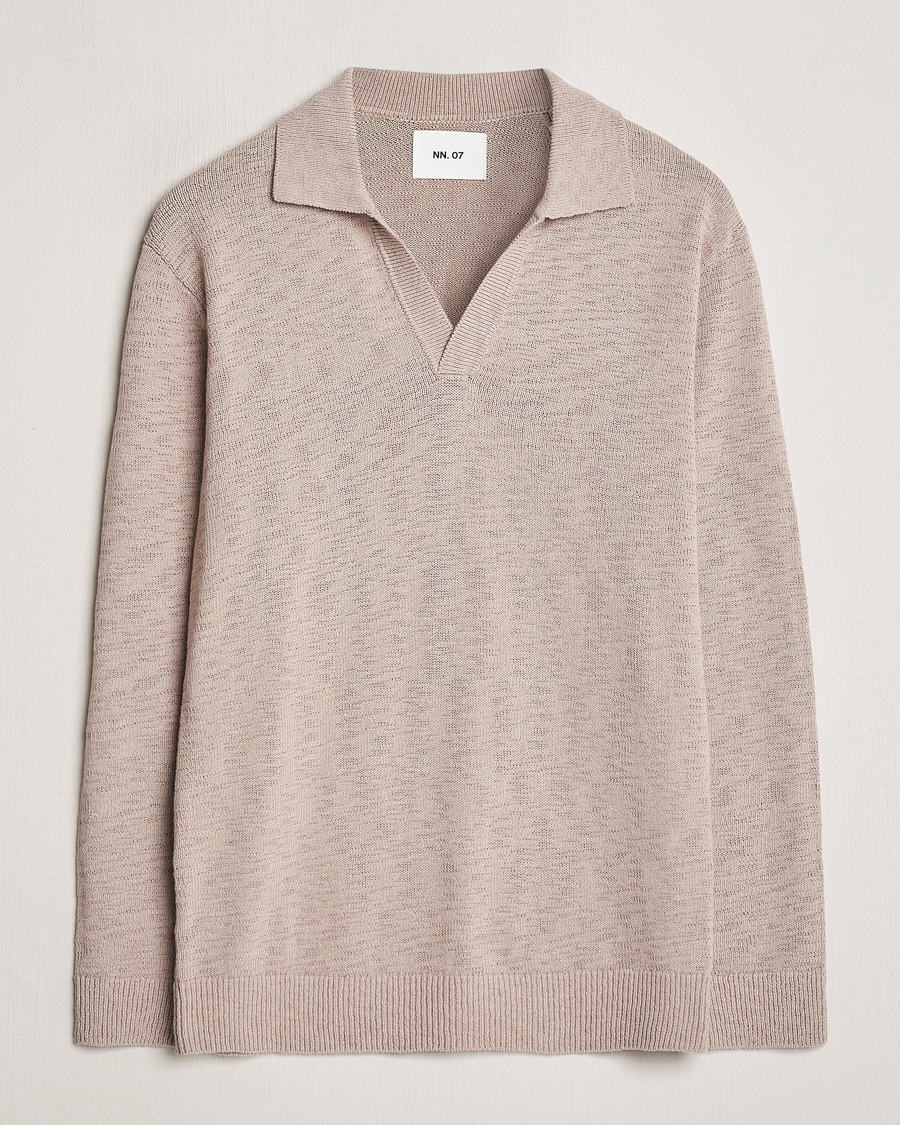 Men | Sweaters & Knitwear | NN07 | Ryan Long Sleeve Open Collar Knitted Polo Khaki Stone