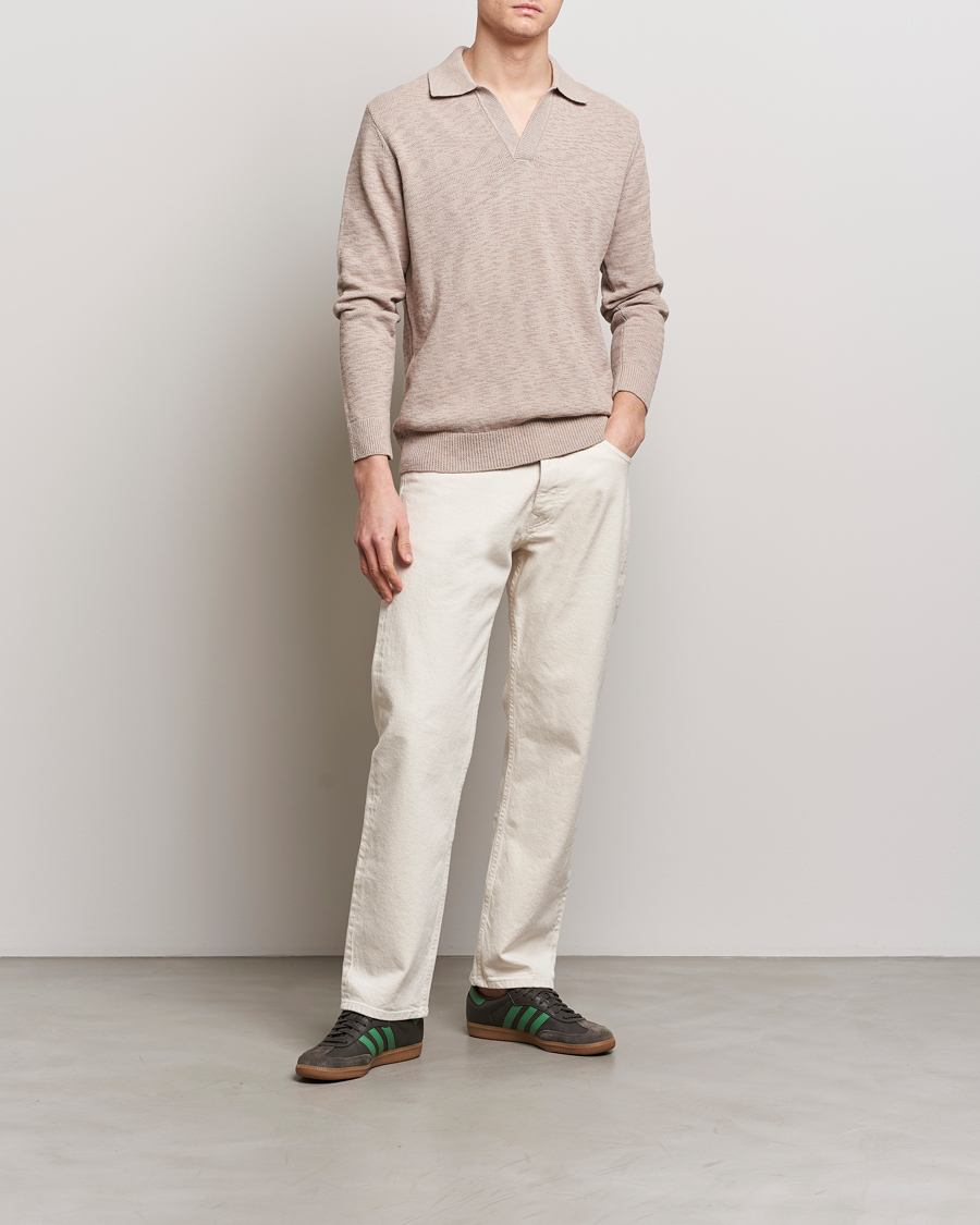 Men | Sweaters & Knitwear | NN07 | Ryan Long Sleeve Open Collar Knitted Polo Khaki Stone