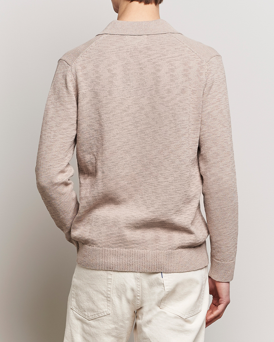 Men | Sweaters & Knitwear | NN07 | Ryan Long Sleeve Open Collar Knitted Polo Khaki Stone