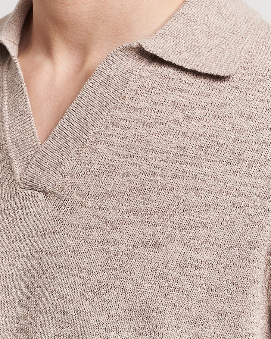 Men | Sweaters & Knitwear | NN07 | Ryan Long Sleeve Open Collar Knitted Polo Khaki Stone
