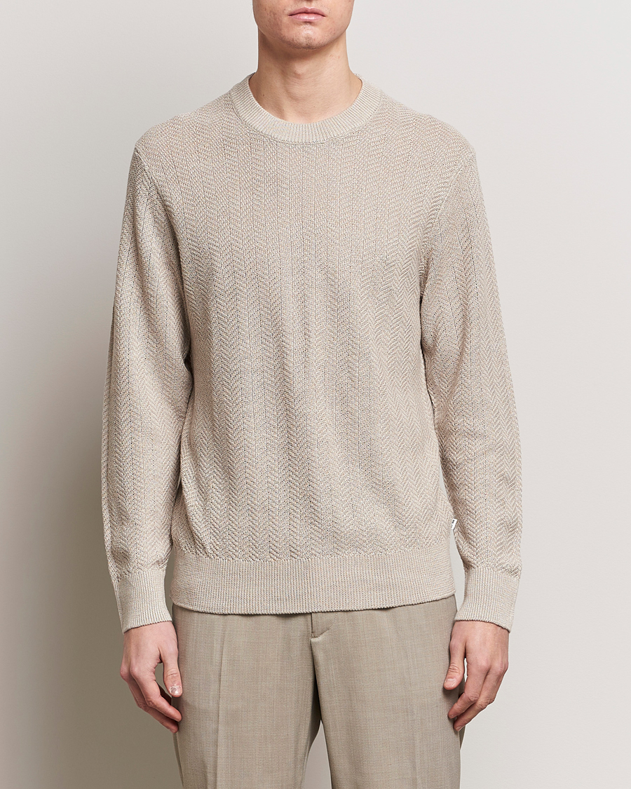 Men | Sweaters & Knitwear | NN07 | Jaden Knitted Linen Crew Neck Sweater Irish Cream