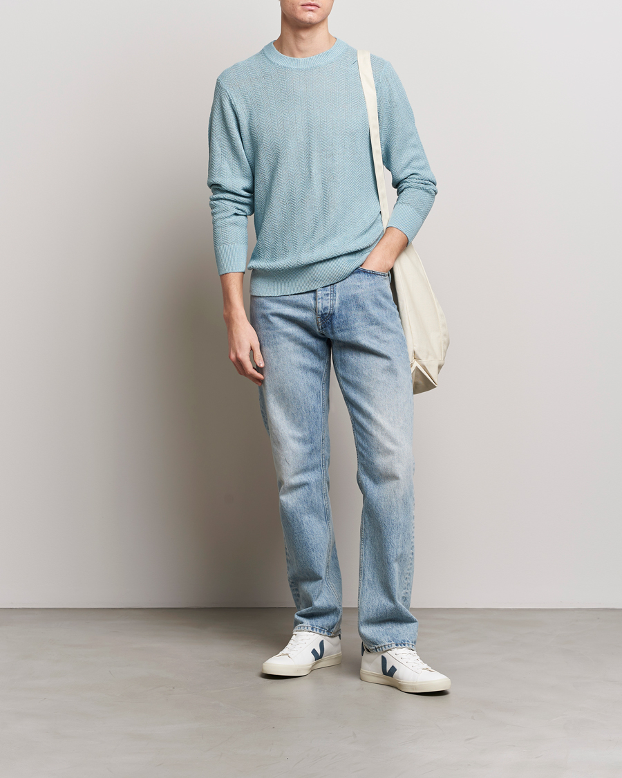 Men | Sweaters & Knitwear | NN07 | Jaden Knitted Linen Crew Neck Sweater Winter Sky