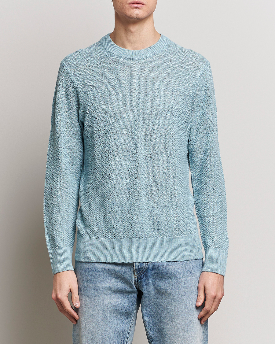 Men | Sale clothing | NN07 | Jaden Knitted Linen Crew Neck Sweater Winter Sky 