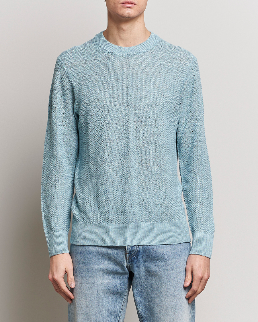 Men | Sweaters & Knitwear | NN07 | Jaden Knitted Linen Crew Neck Sweater Winter Sky