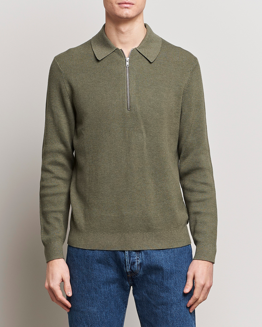 Men | Sweaters & Knitwear | NN07 | Hansie Knitted Half Zip Capers Green