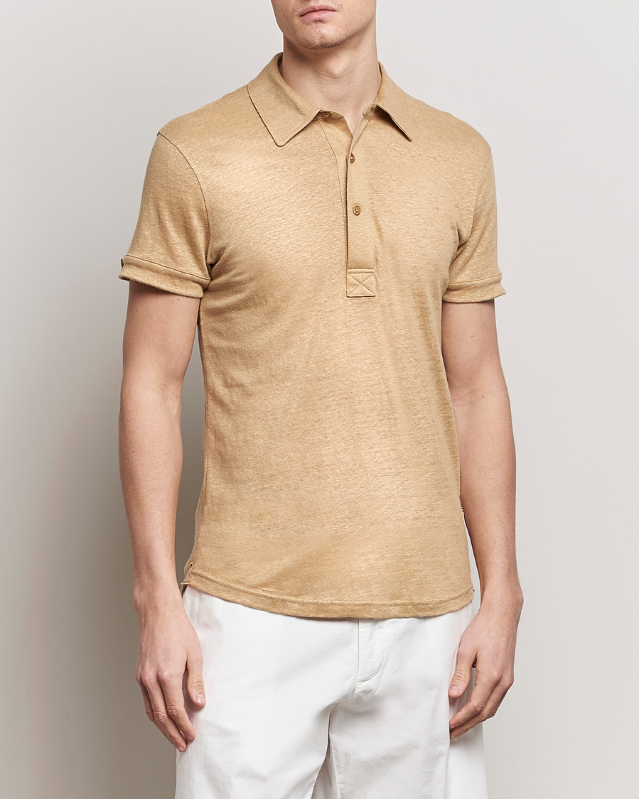 Men | Short Sleeve Polo Shirts | Orlebar Brown | Sebastian Linen Polo Biscuit