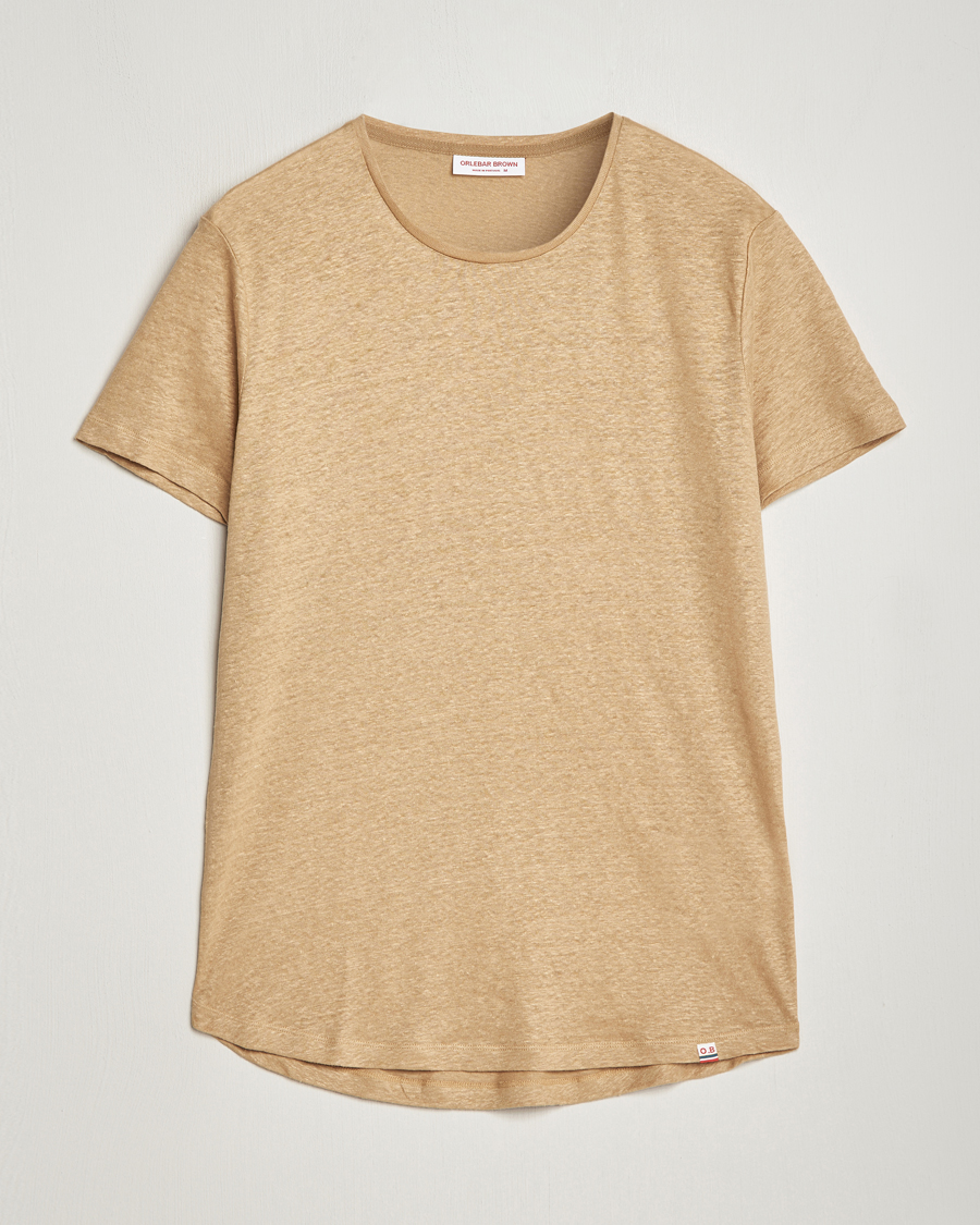 Men | T-Shirts | Orlebar Brown | OB Linen Crew Neck Tee Biscuit