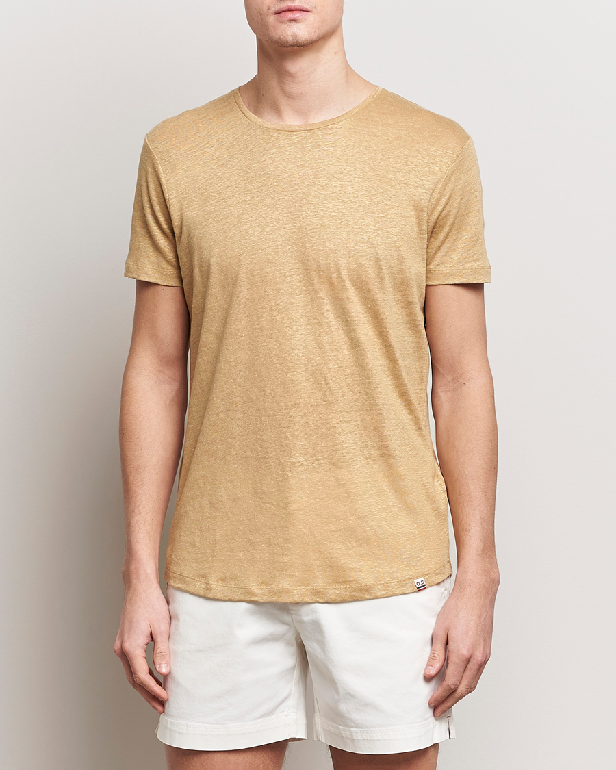 Men | T-Shirts | Orlebar Brown | OB Linen Crew Neck Tee Biscuit
