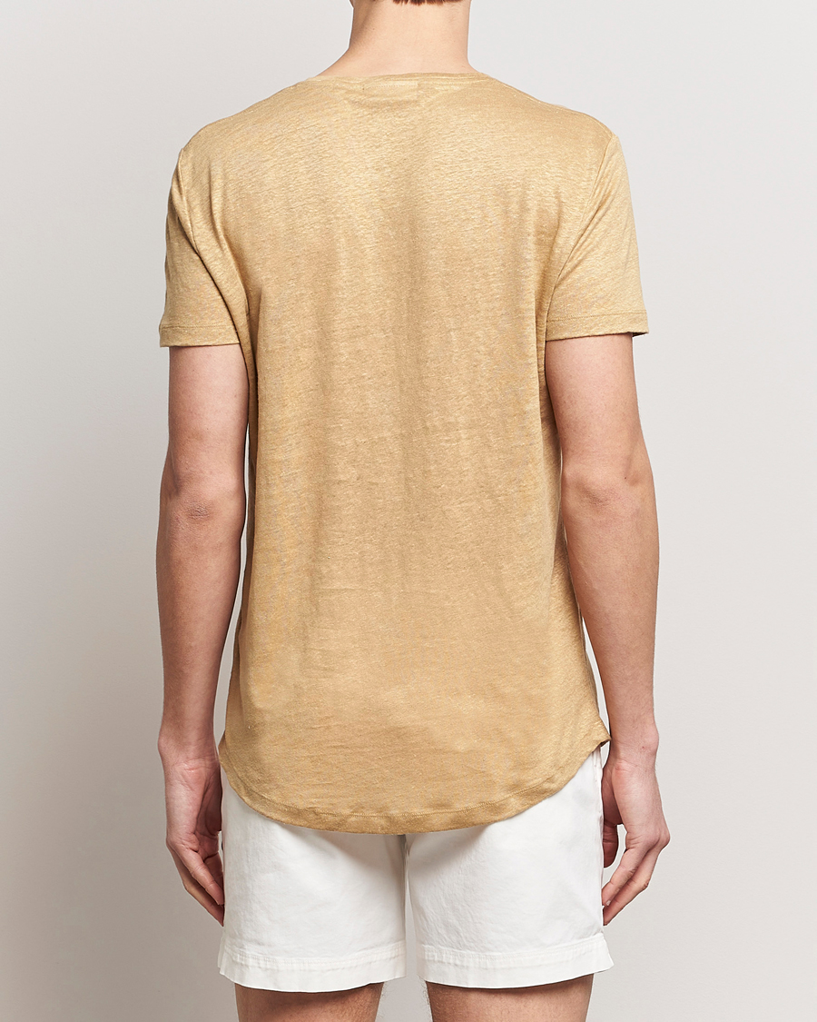 Men | T-Shirts | Orlebar Brown | OB Linen Crew Neck Tee Biscuit