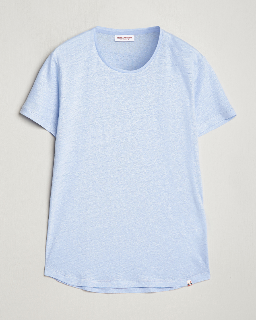 Men | T-Shirts | Orlebar Brown | OB Linen Crew Neck Tee Soft Blue