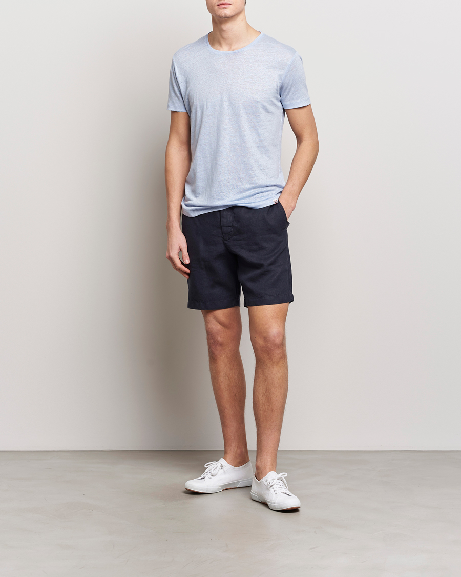 Men | T-Shirts | Orlebar Brown | OB Linen Crew Neck Tee Soft Blue