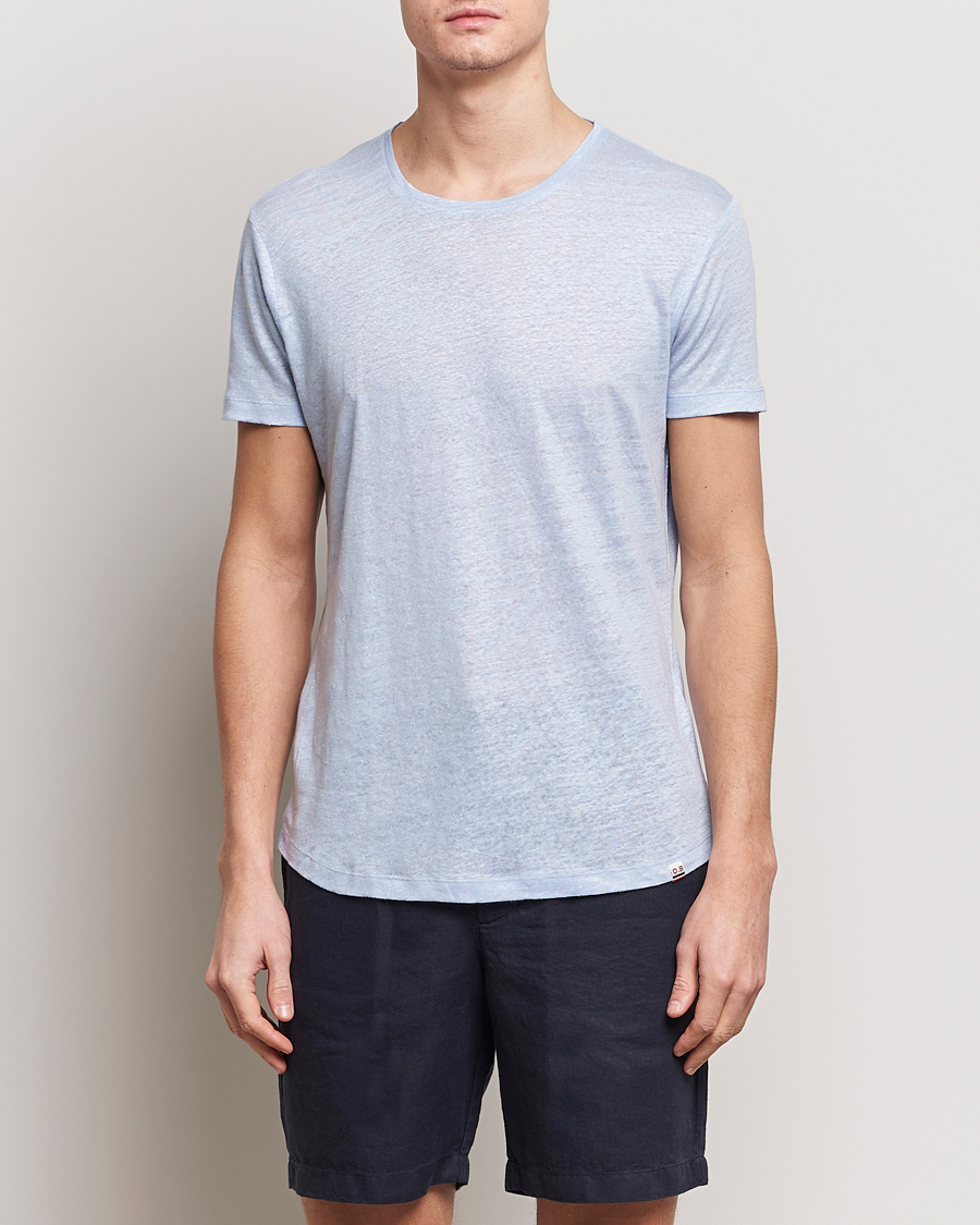 Men | T-Shirts | Orlebar Brown | OB Linen Crew Neck Tee Soft Blue
