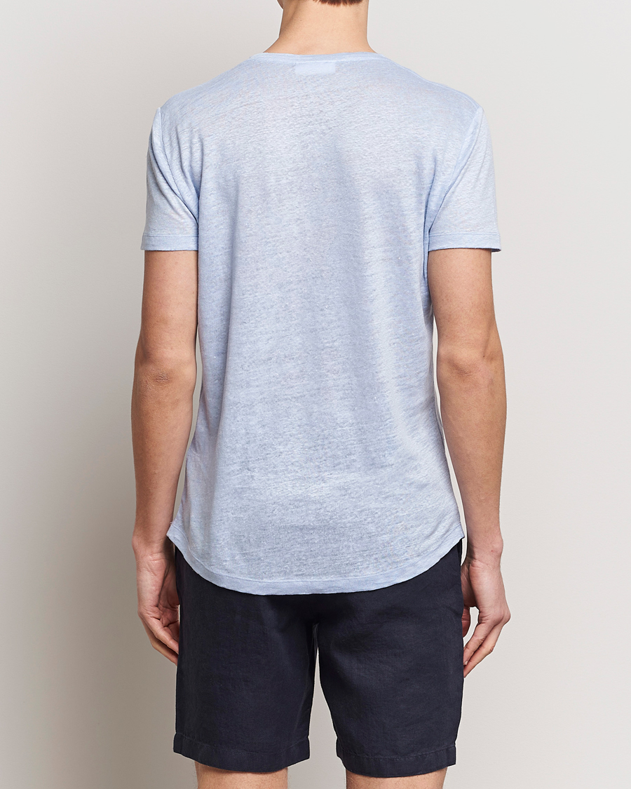 Men | T-Shirts | Orlebar Brown | OB Linen Crew Neck Tee Soft Blue