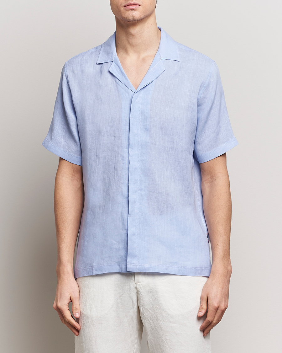 Men |  | Orlebar Brown | Maitan Short Sleeve Linen Shirt Soft Blue
