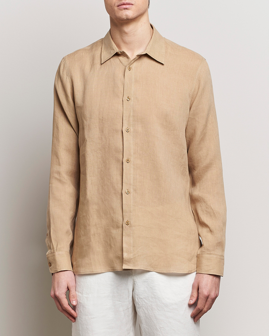 Men | Shirts | Orlebar Brown | Justin Linen Shirt Biscuit