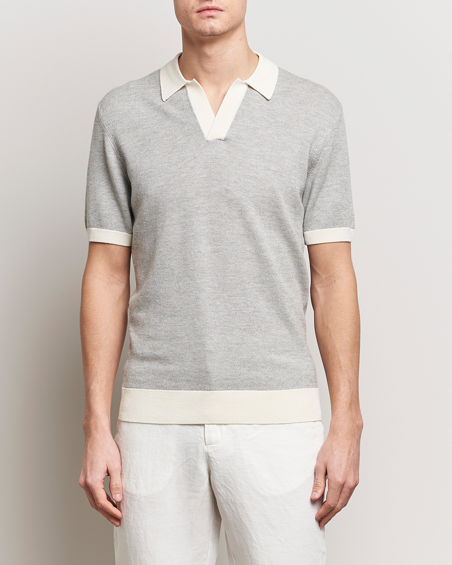 Men | Short Sleeve Polo Shirts | Orlebar Brown | Horton Contrast Knitted Polo White/Grey