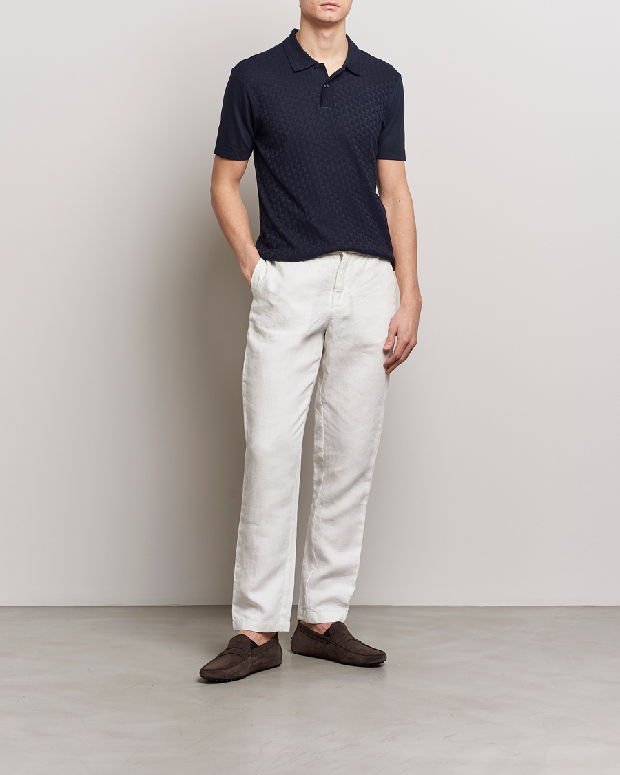 Men | Polo Shirts | Orlebar Brown | Jarrett Jaquard Knitted Ribb Polo Night Iris