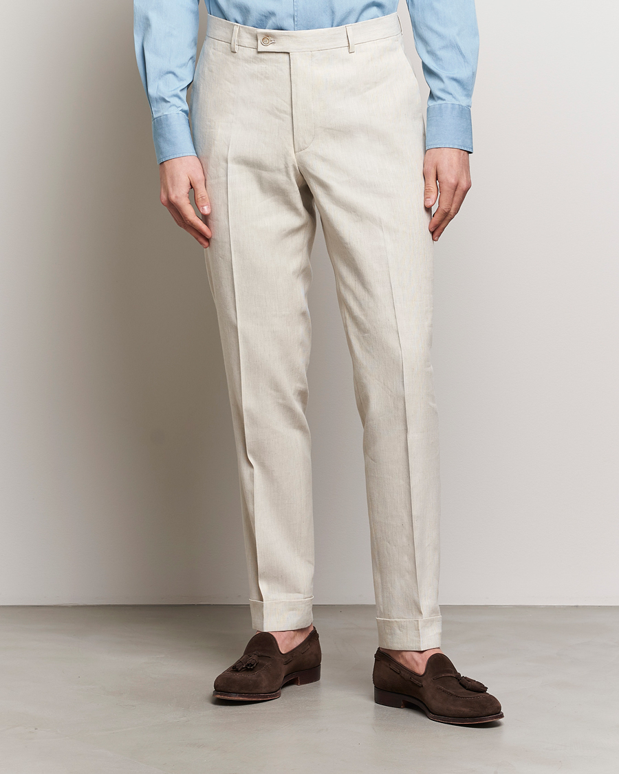 Men | Trousers | Morris Heritage | Jack Summer Linen Trousers Beige