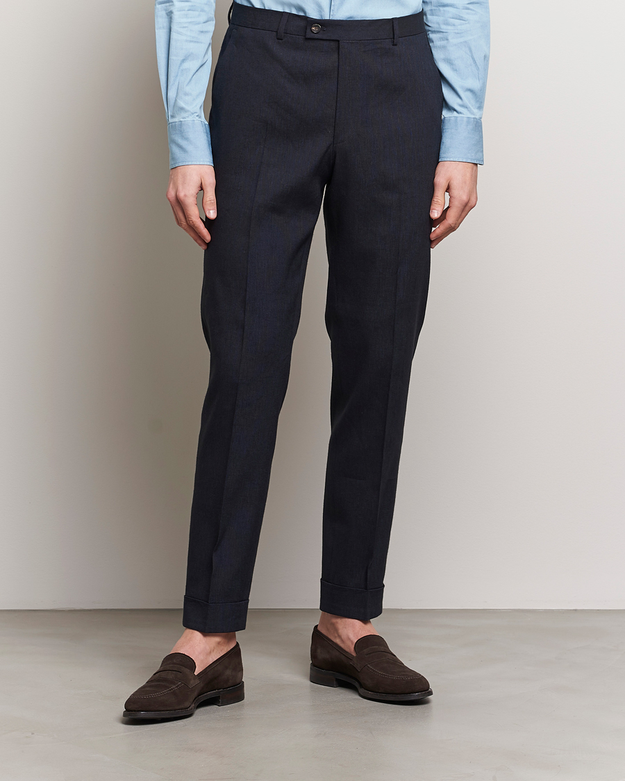 Men | Suit Trousers | Morris Heritage | Jack Summer Linen Trousers Navy
