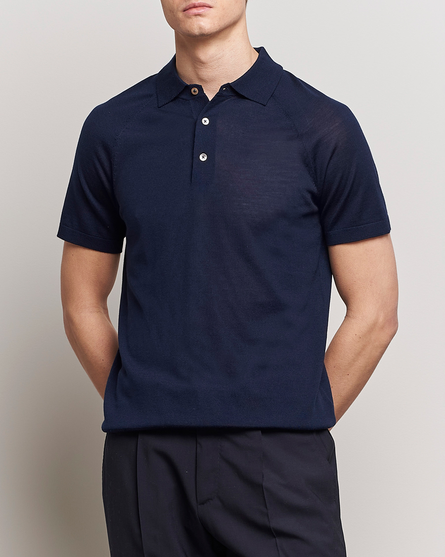 Men | Polo Shirts | Morris Heritage | Fleming Short Sleeve Merino Polo Navy