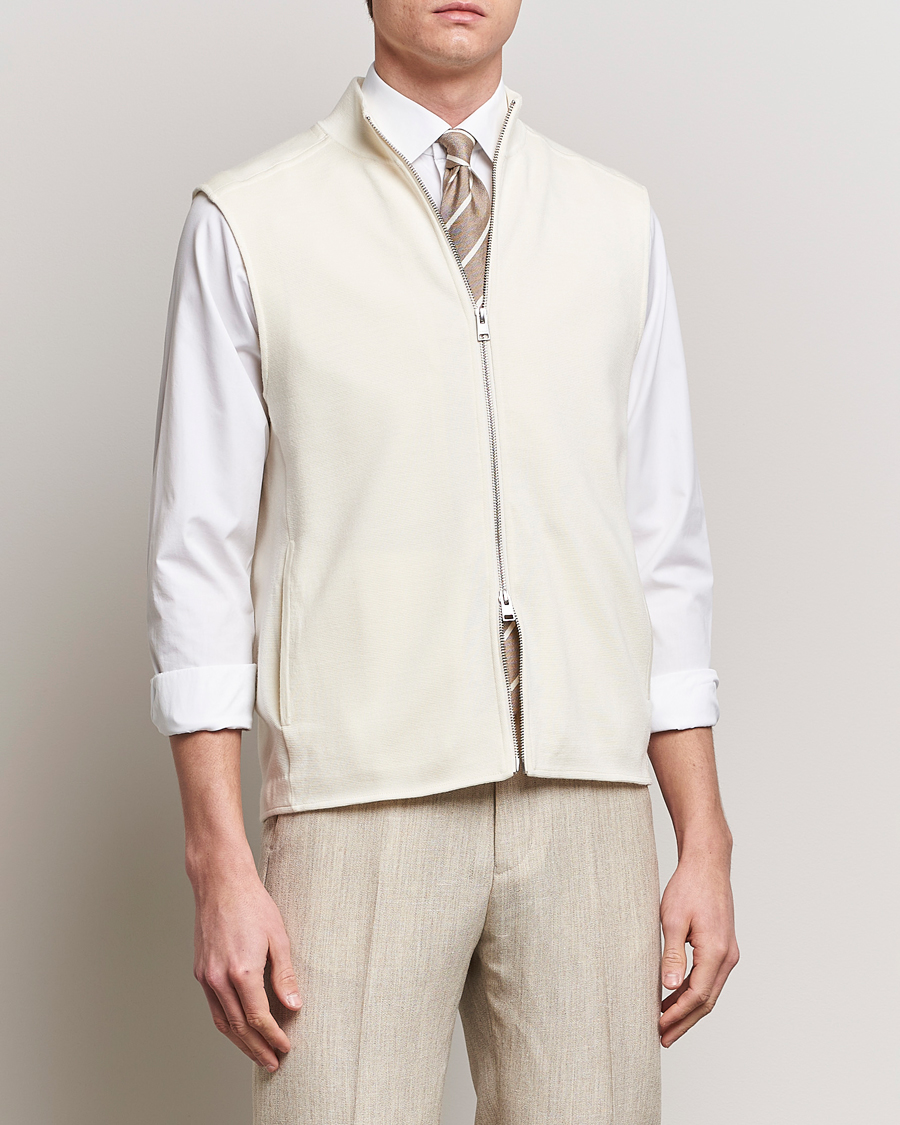 Men | Sweaters & Knitwear | Morris Heritage | Kayden Merino Full Zip Vest White