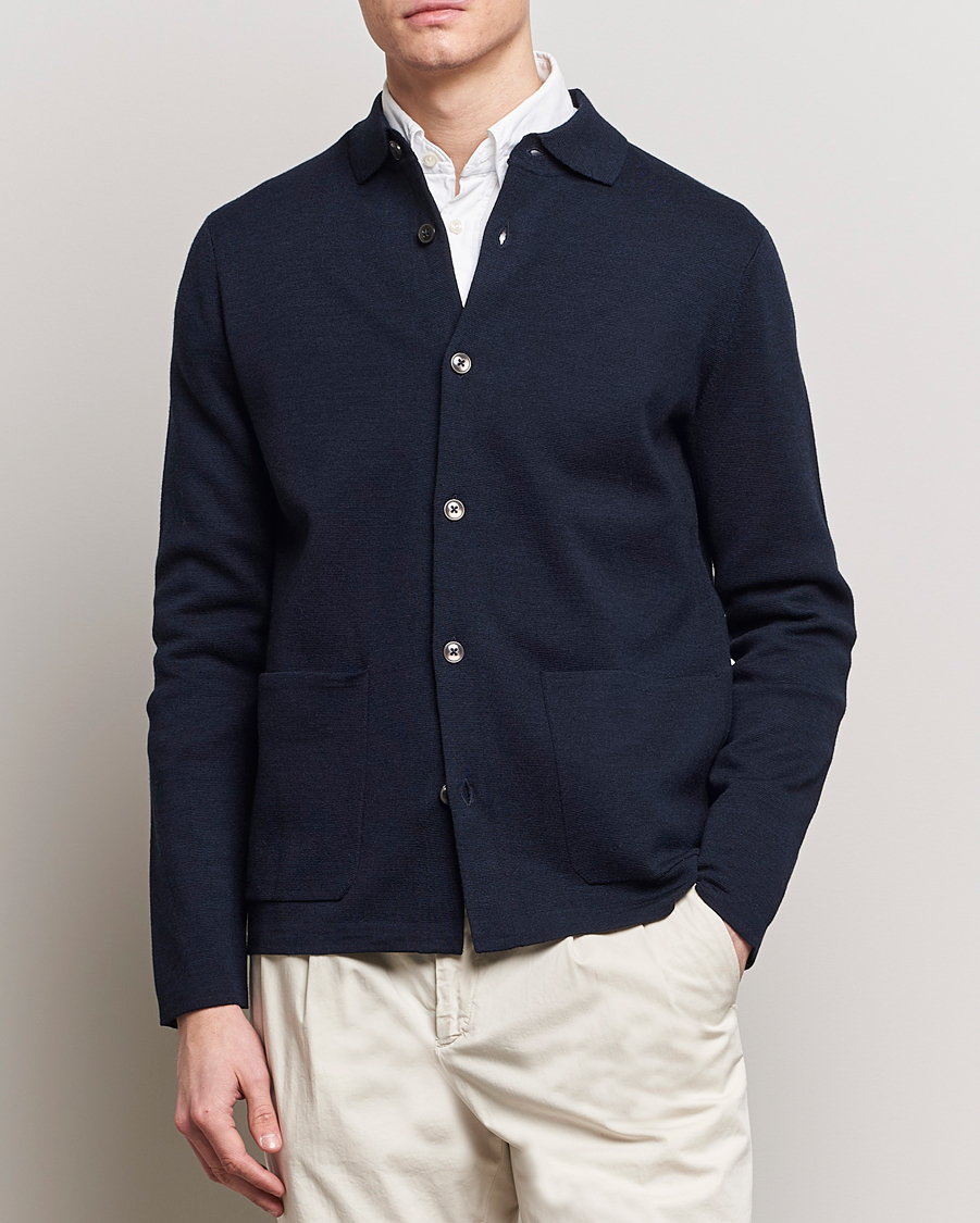 Men | Sweaters & Knitwear | Morris Heritage | Craig Merino Dress Cardigan Navy