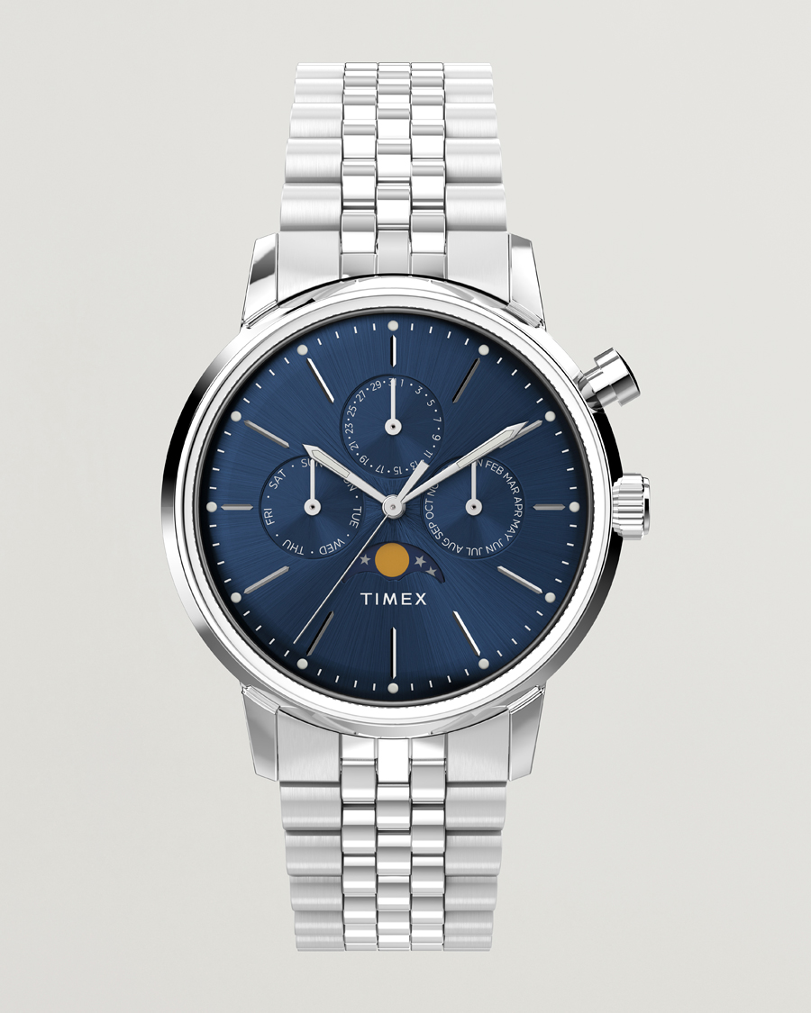 Men | Timex Marlin Moon Phase Quartz Steel 40mm Blue Dial | Timex | Marlin Moon Phase Quartz Steel 40mm Blue Dial