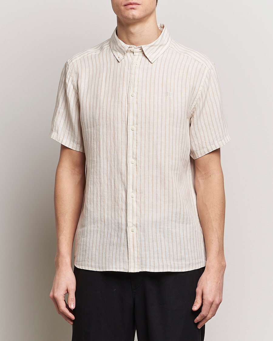 Men | Clothing | LES DEUX | Kris Linen Striped Short Sleeve Shirt Sand/Ivory