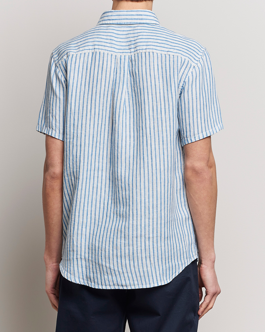 Men | Shirts | LES DEUX | Kris Linen Striped Short Sleeve Shirt Blue/Ivory