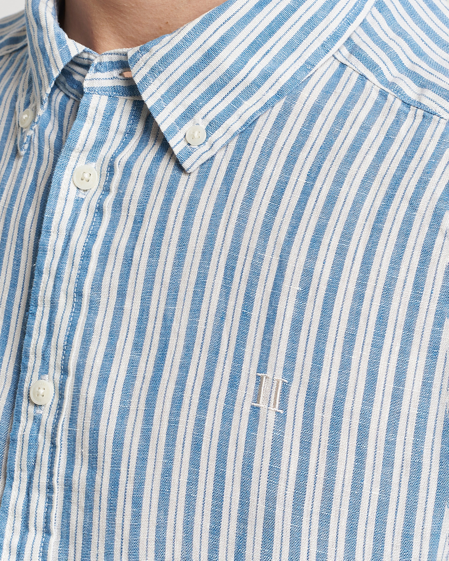 Men | Shirts | LES DEUX | Kris Linen Striped Short Sleeve Shirt Blue/Ivory