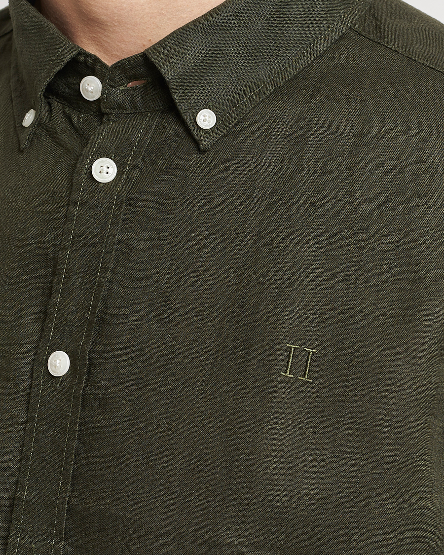 Men | Shirts | LES DEUX | Kristian Linen Button Down Shirt Olive Night