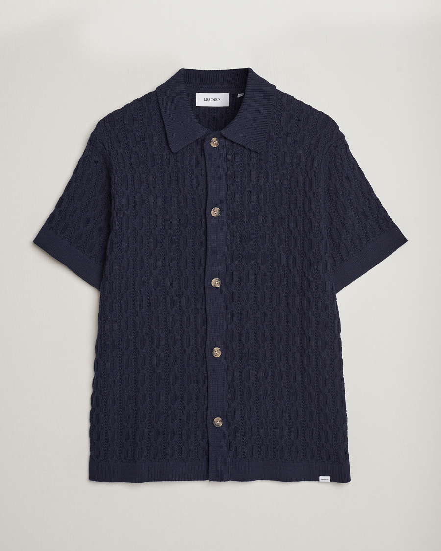 Men | Shirts | LES DEUX | Garret Knitted Short Sleeve Shirt Dark Navy