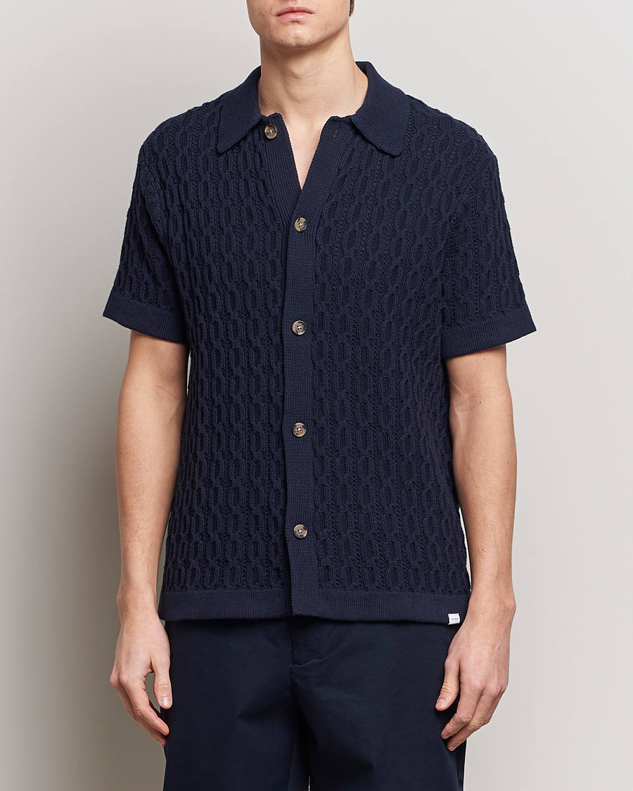 Men | Clothing | LES DEUX | Garret Knitted Short Sleeve Shirt Dark Navy