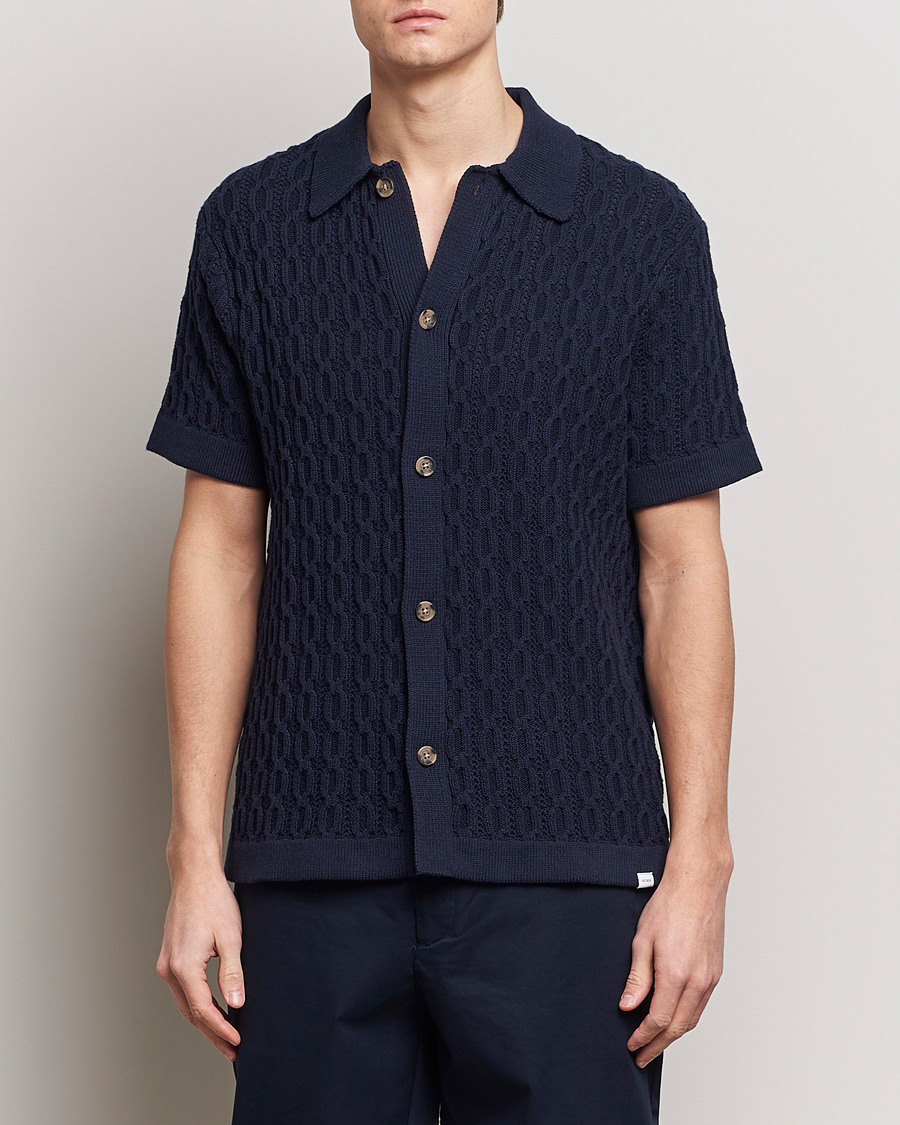 Men | Shirts | LES DEUX | Garret Knitted Short Sleeve Shirt Dark Navy
