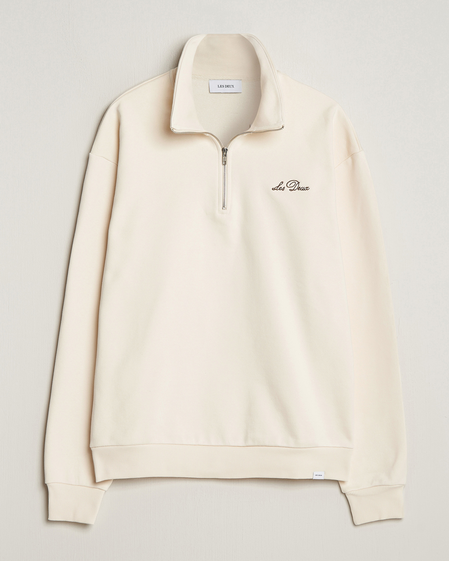 Men | Sweaters & Knitwear | LES DEUX | Crew Half Zip Sweatshirt Light Ivory