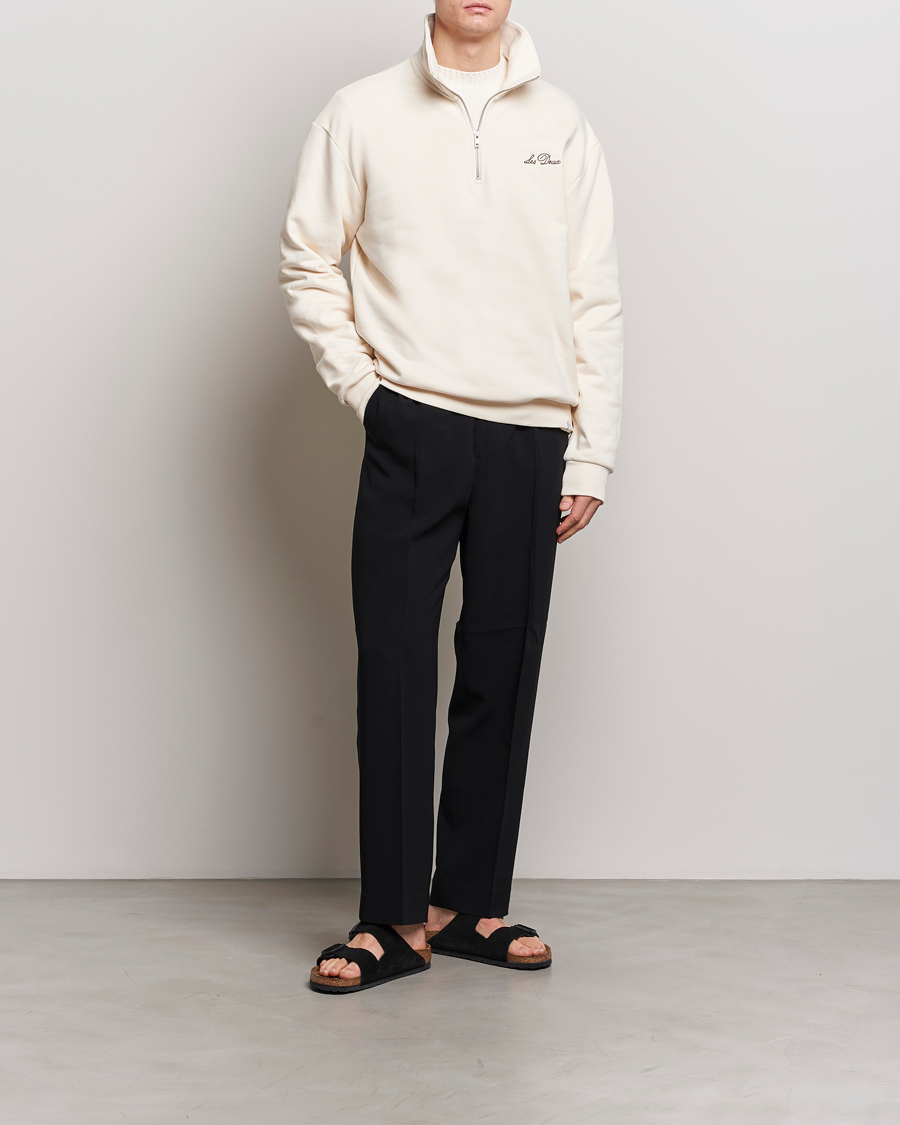 Men | Sweaters & Knitwear | LES DEUX | Crew Half Zip Sweatshirt Light Ivory