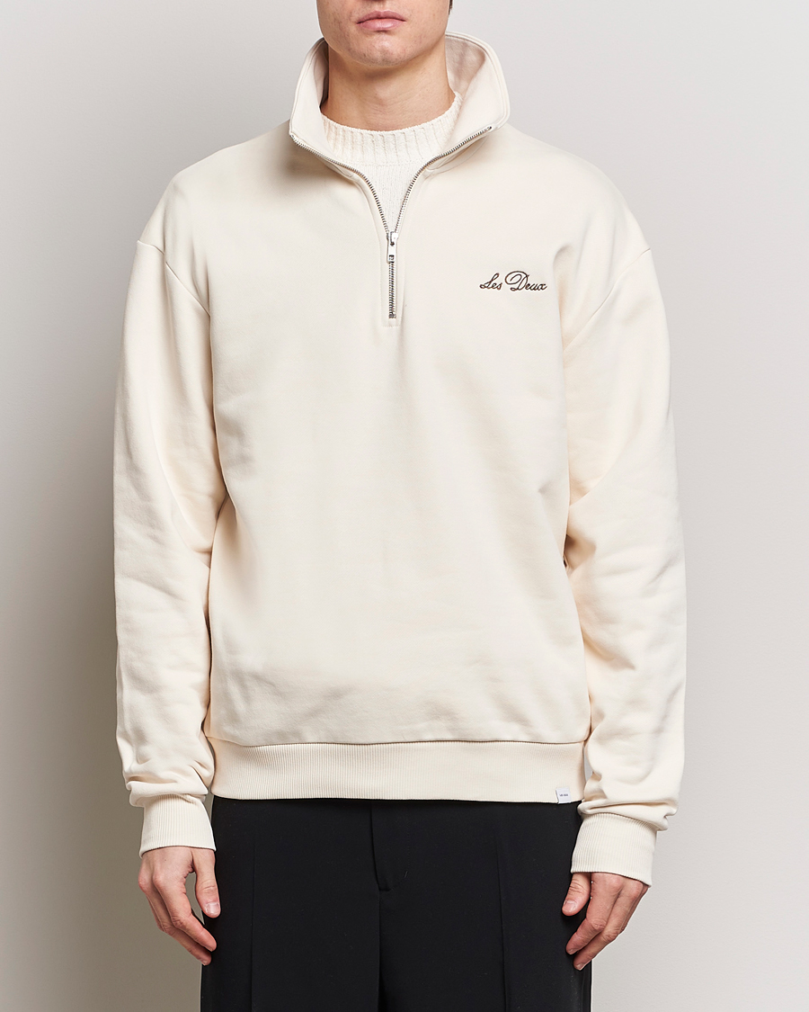 Men | Sweaters & Knitwear | LES DEUX | Crew Half Zip Sweatshirt Light Ivory