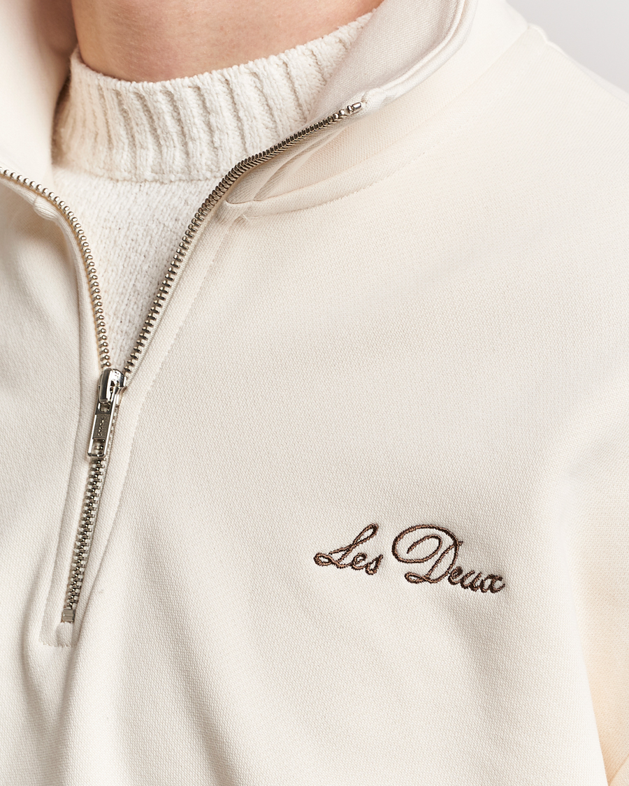 Men | Sweaters & Knitwear | LES DEUX | Crew Half Zip Sweatshirt Light Ivory