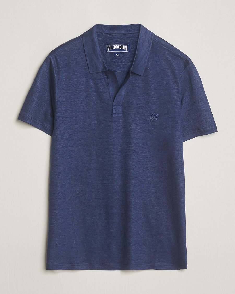 Men | Polo Shirts | Vilebrequin | Pyramid Linen Jersey Polo Bleu Marine