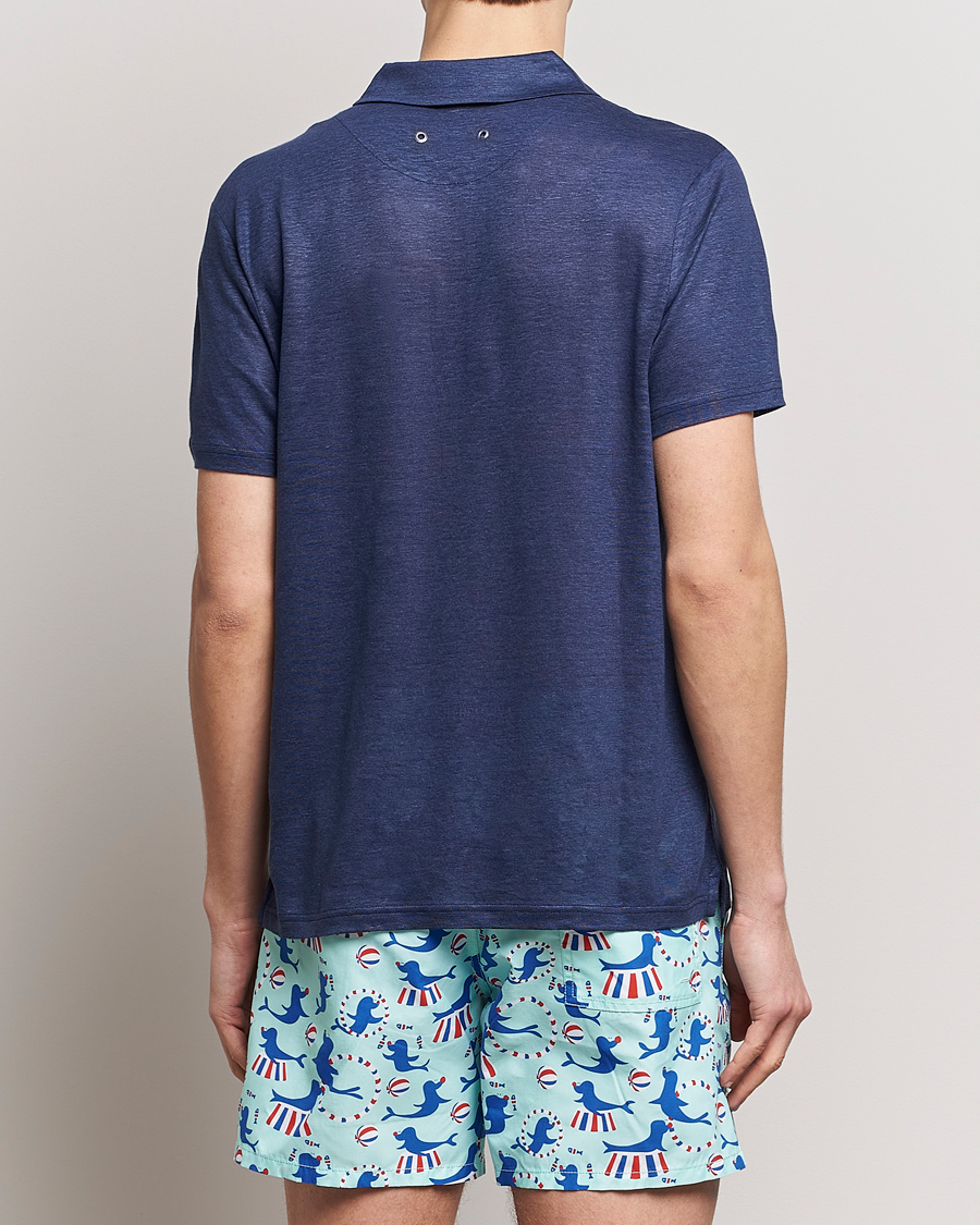 Men | Polo Shirts | Vilebrequin | Pyramid Linen Jersey Polo Bleu Marine