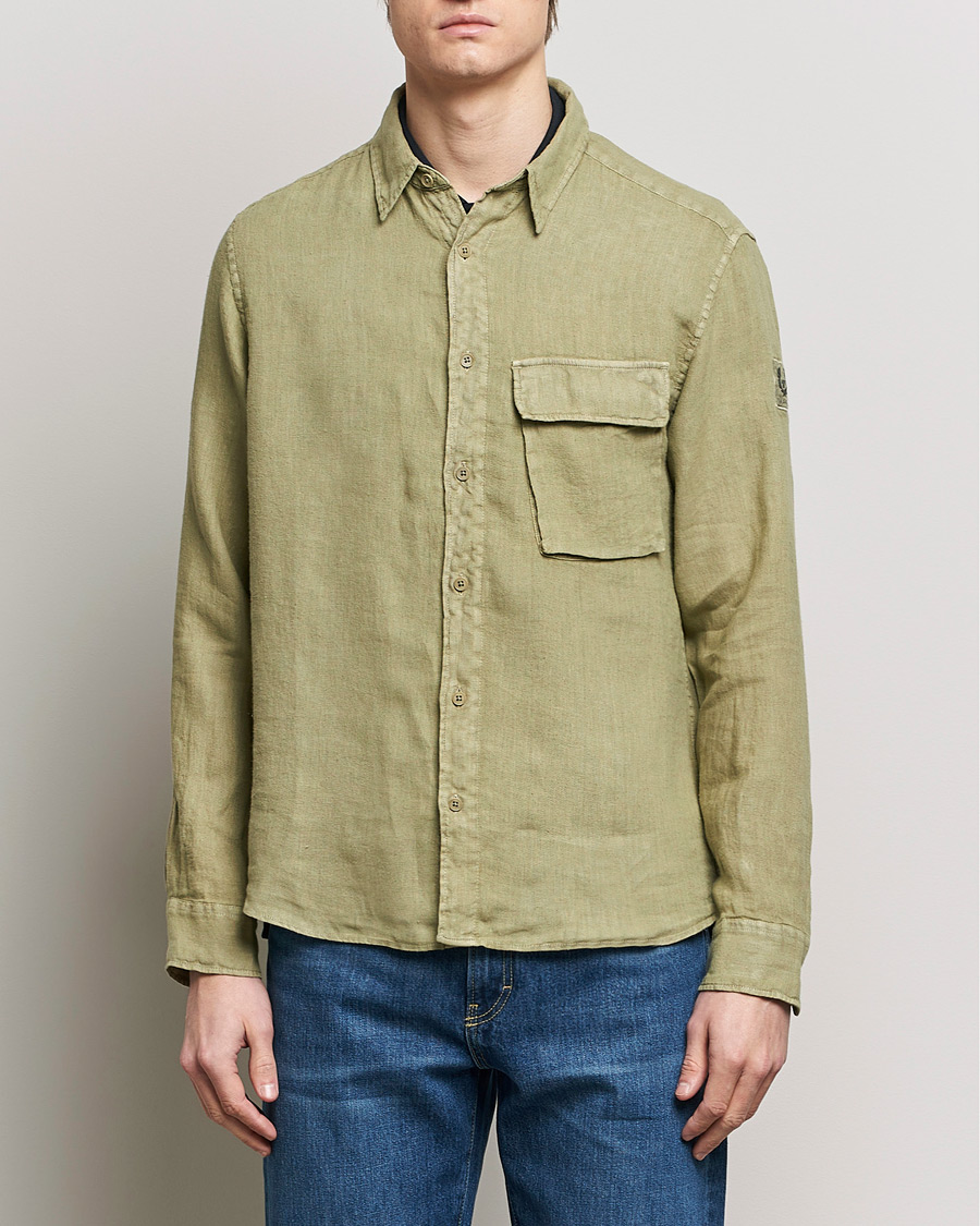 Men | Clothing | Belstaff | Scale Linen Pocket Shirt Aloe