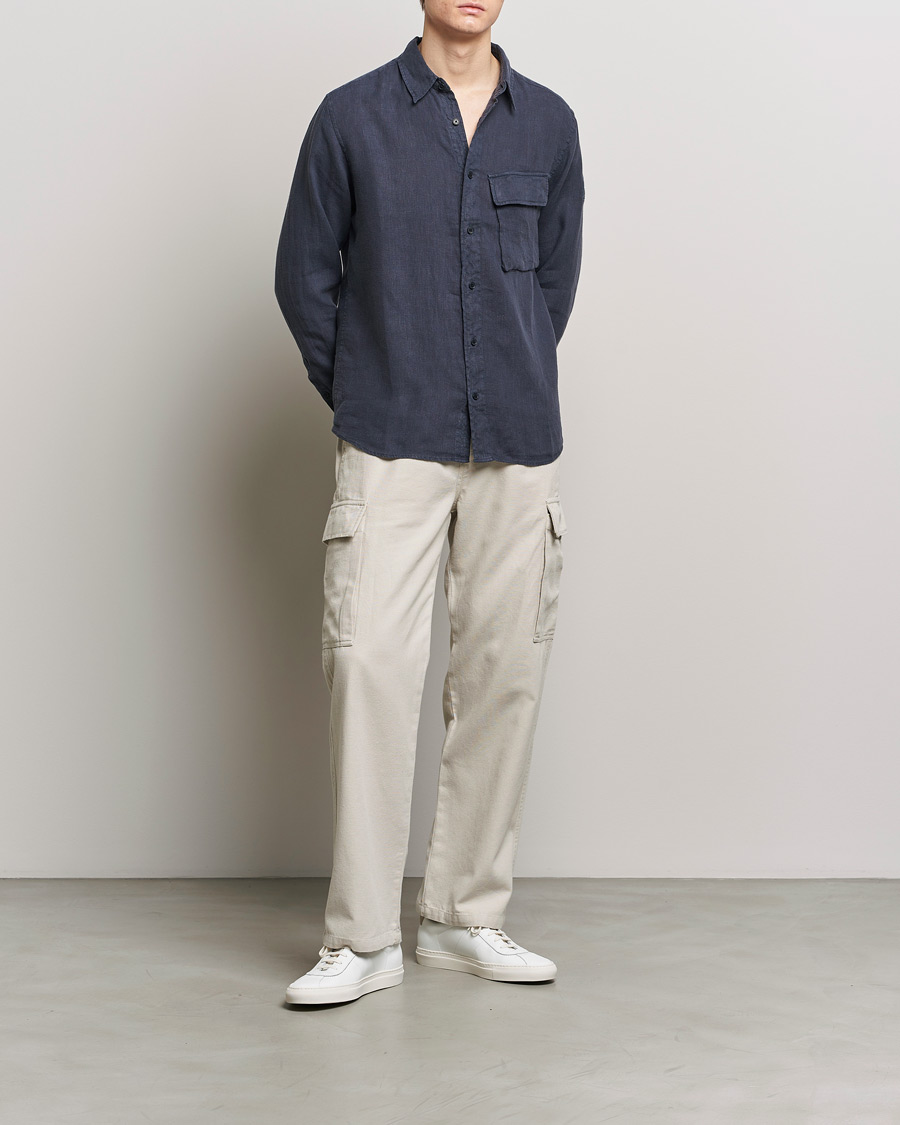 Men | Shirts | Belstaff | Scale Linen Pocket Shirt Dark Ink