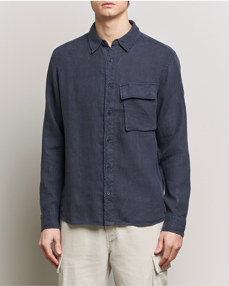 Men | Linen Shirts | Belstaff | Scale Linen Pocket Shirt Dark Ink