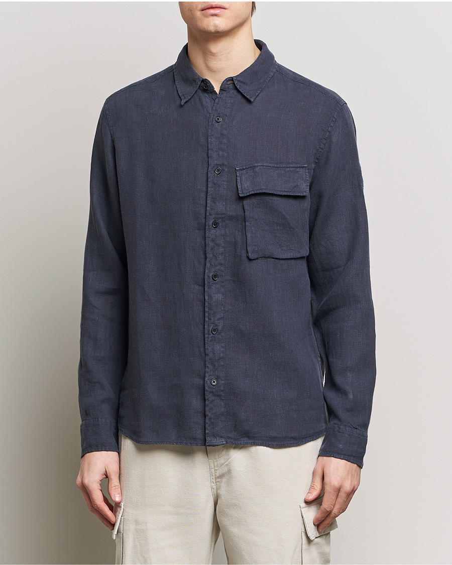 Men | Shirts | Belstaff | Scale Linen Pocket Shirt Dark Ink
