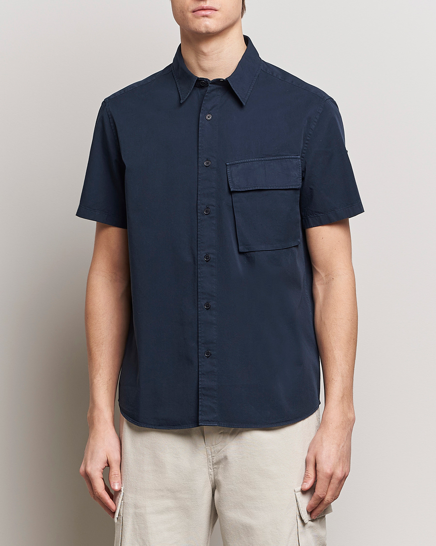Men |  | Belstaff | Scale Short Sleeve Cotton Shirt Dark Ink