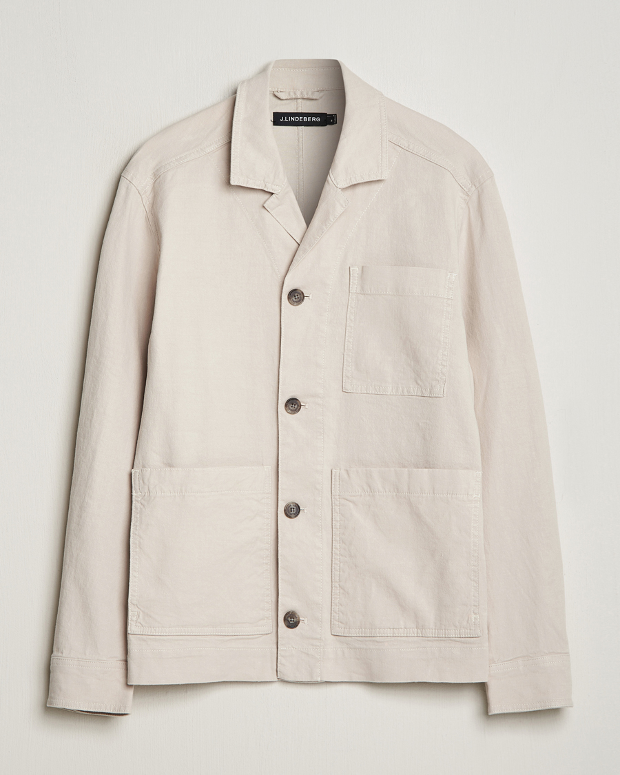 Men | Shirts | J.Lindeberg | Errol Linen/Cotton Workwear Overshirt Moonbeam